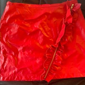Red leather skirt